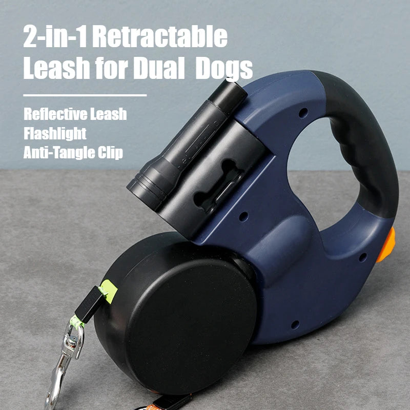 2-in-1 Reflective Leash Dog Accessories with Built-in Flashlight & Anti-Tangle Clip