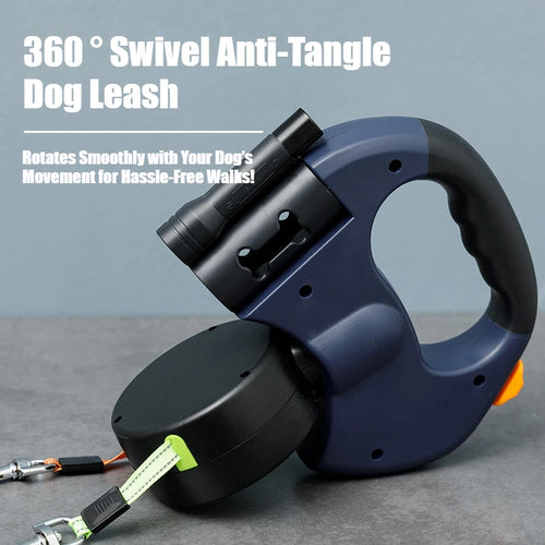2-in-1 Reflective Leash Dog Accessories with Built-in Flashlight & Anti-Tangle Clip